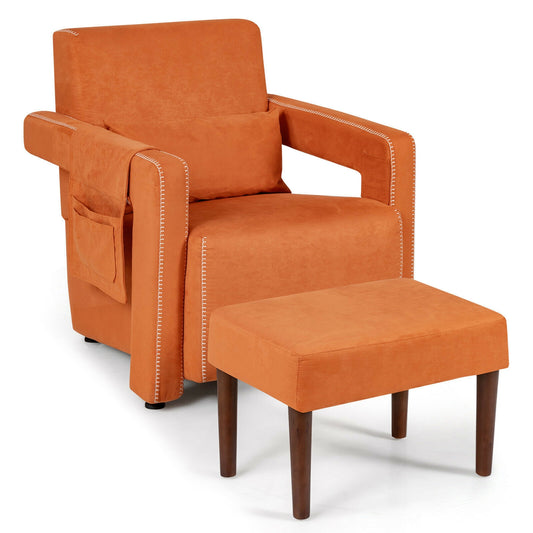 Modern Berber Fleece Single Sofa Chair, Ottoman, Waist Pillow, Orange Accent Chairs Orange at Gallery Canada