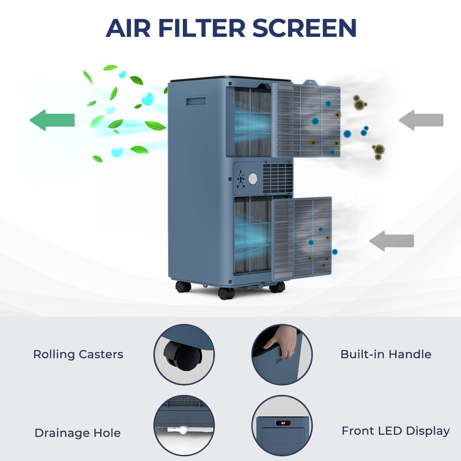 10000 BTU Portable Air Conditioner, Remote Control, Dark Blue Air Conditioners at Gallery Canada