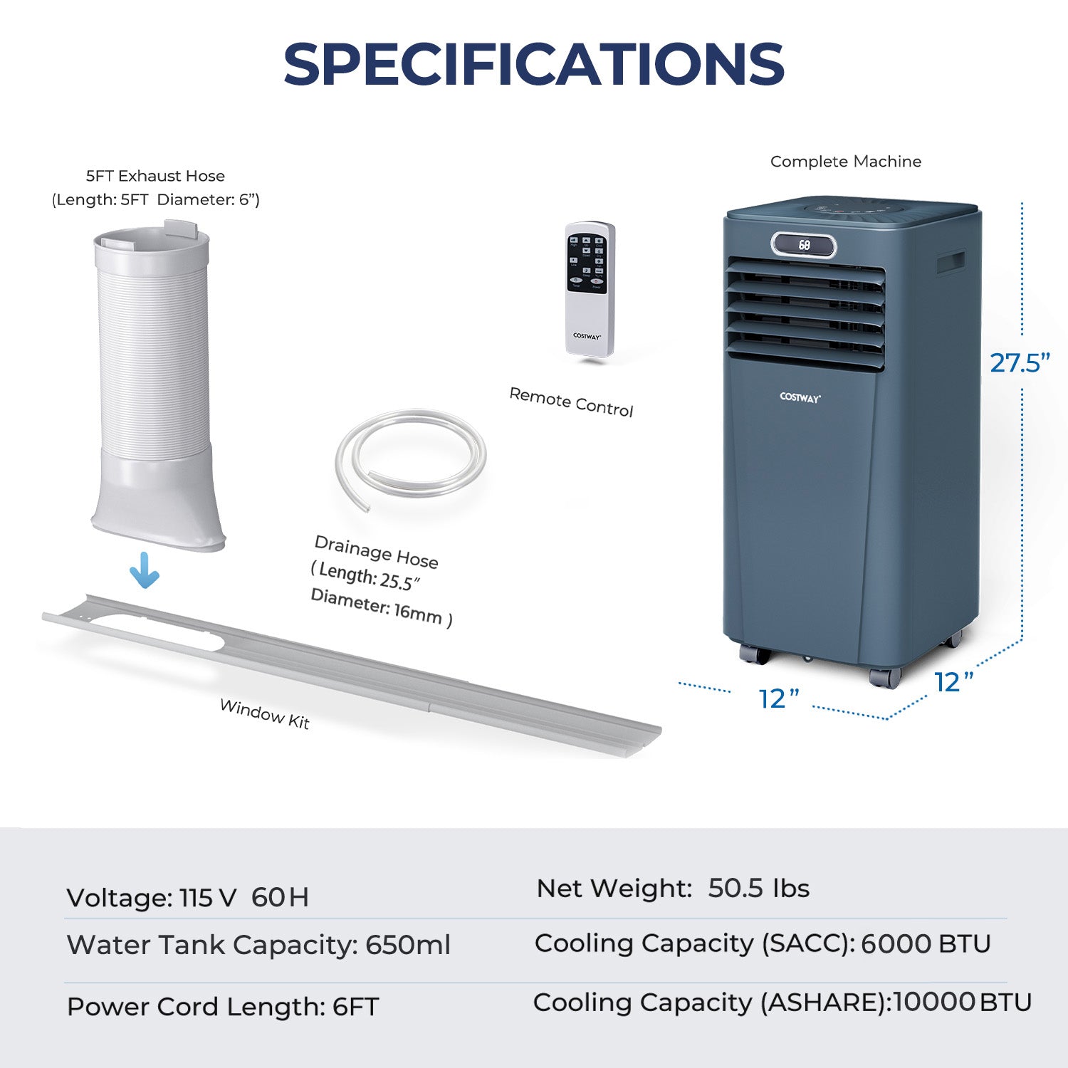 10000 BTU Portable Air Conditioner, Remote Control, Dark Blue Air Conditioners at Gallery Canada