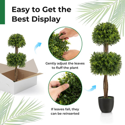 40 Inch Artificial Boxwood Topiary Ball Tree, Green Faux Plants at Gallery Canada