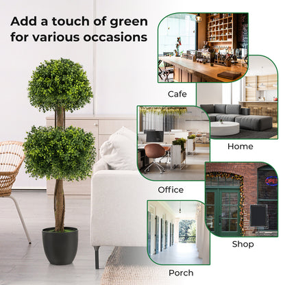 40 Inch Artificial Boxwood Topiary Ball Tree, Green Faux Plants at Gallery Canada