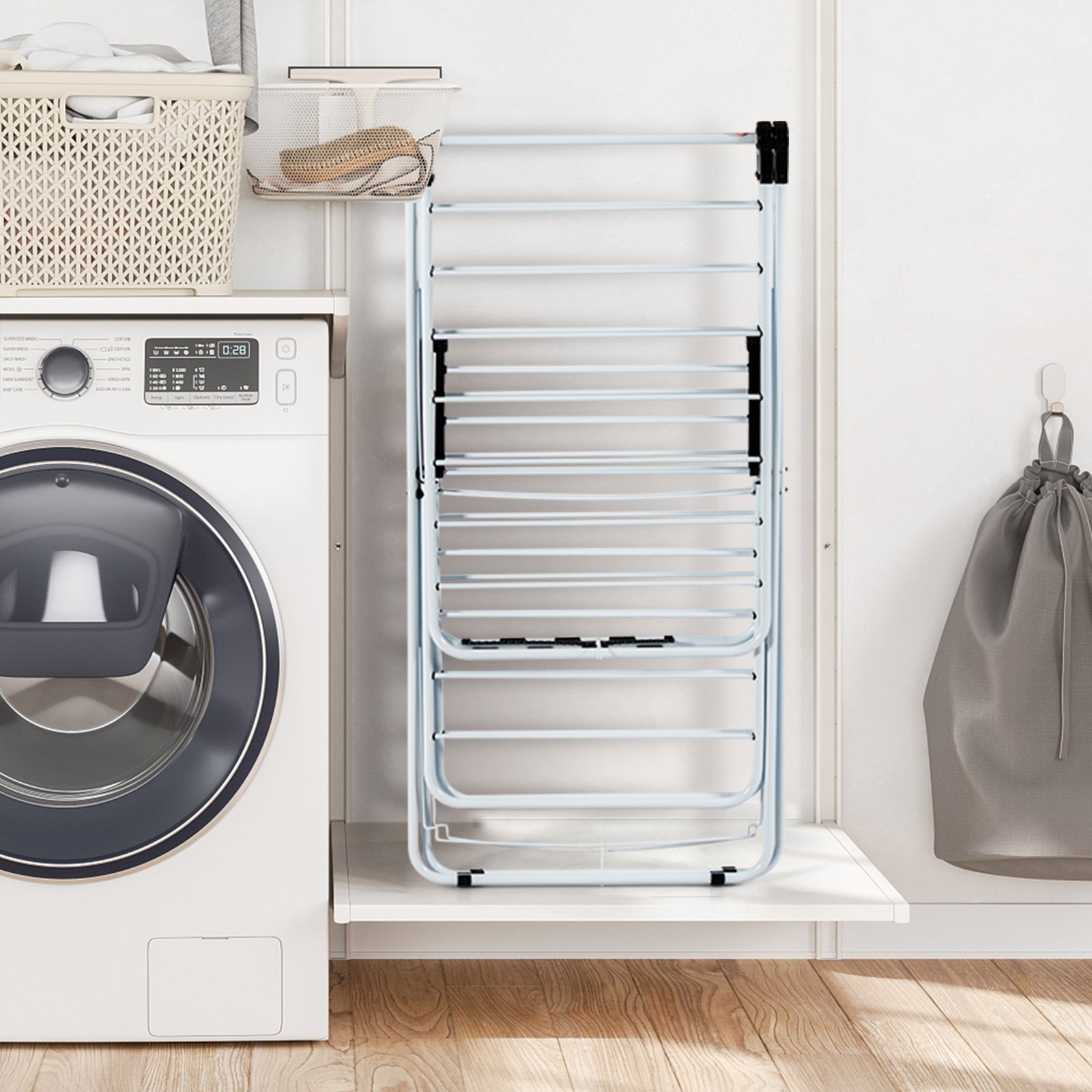 2-Tier Foldable Clothes Drying Rack, Adjustable Gullwing, White Drying Racks at Gallery Canada