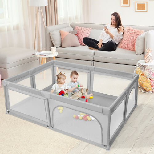 Extra Large Safety Baby Fence, 50 Ocean Balls, Gray