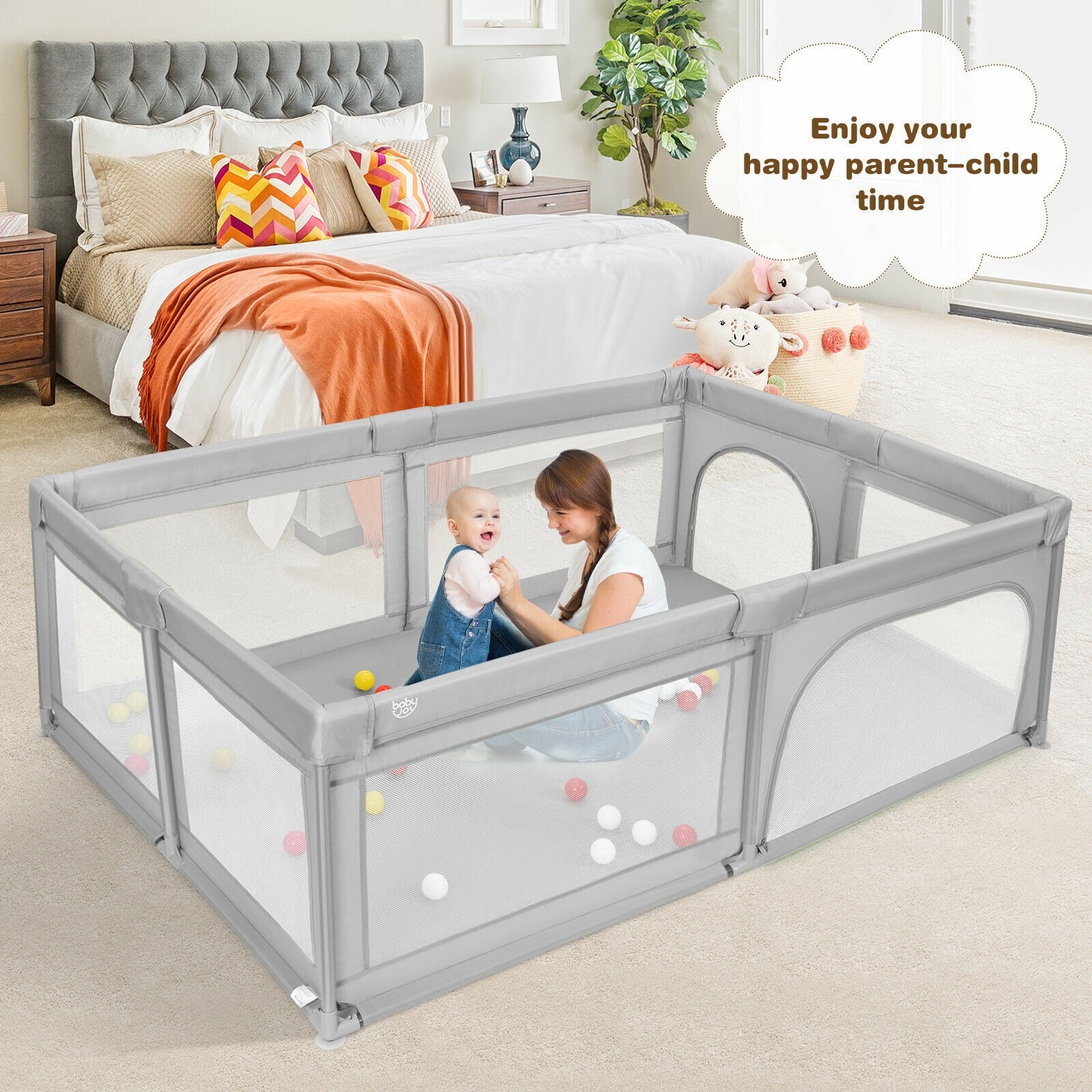 Extra Large Safety Baby Fence, 50 Ocean Balls, Gray Baby Playpen & Playards at Gallery Canada