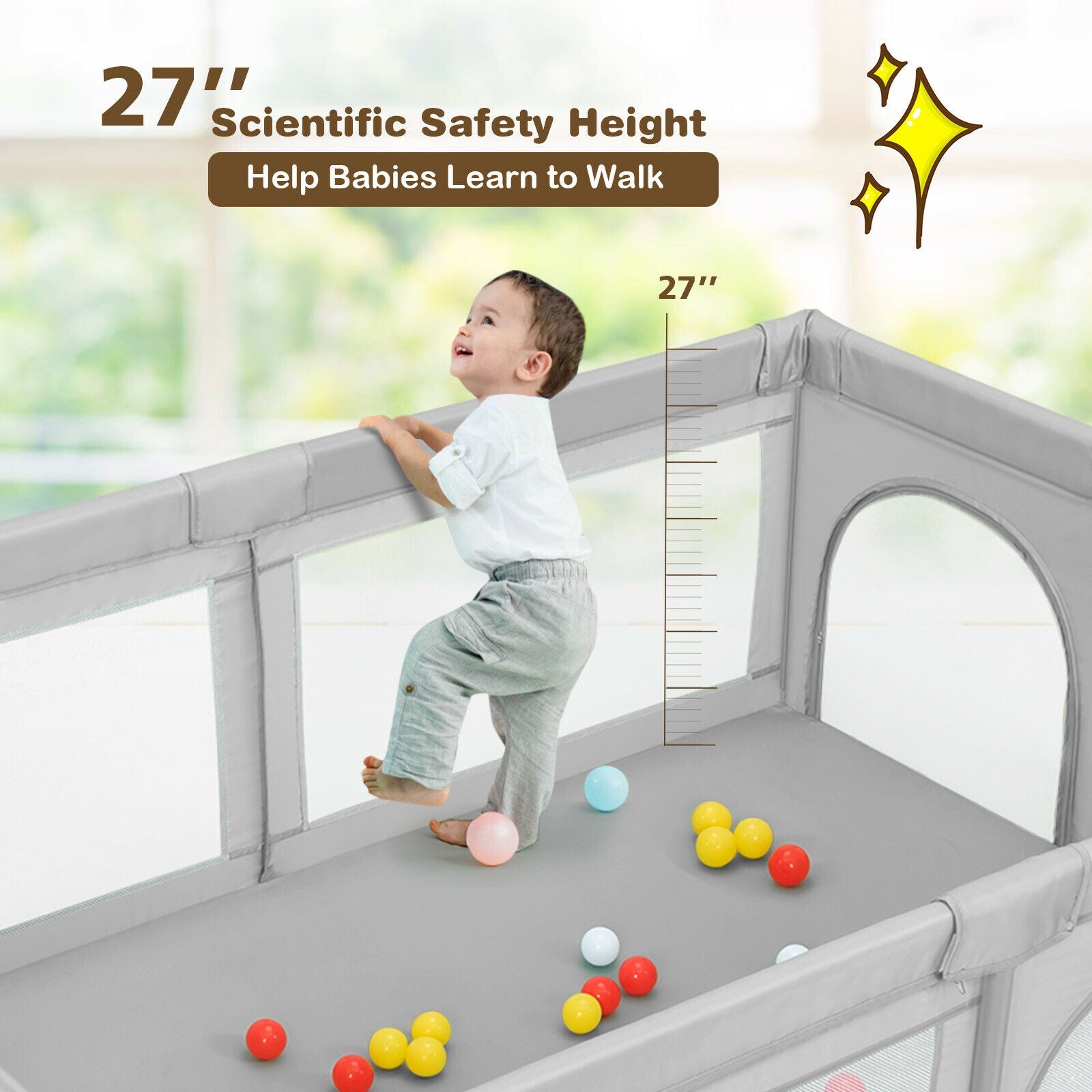 Extra Large Safety Baby Fence, 50 Ocean Balls, Gray Baby Playpen & Playards at Gallery Canada
