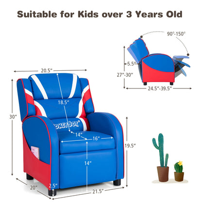Kids Leather Recliner Chair, With Side Pockets, Blue Kids Chairs & Seating at Gallery Canada