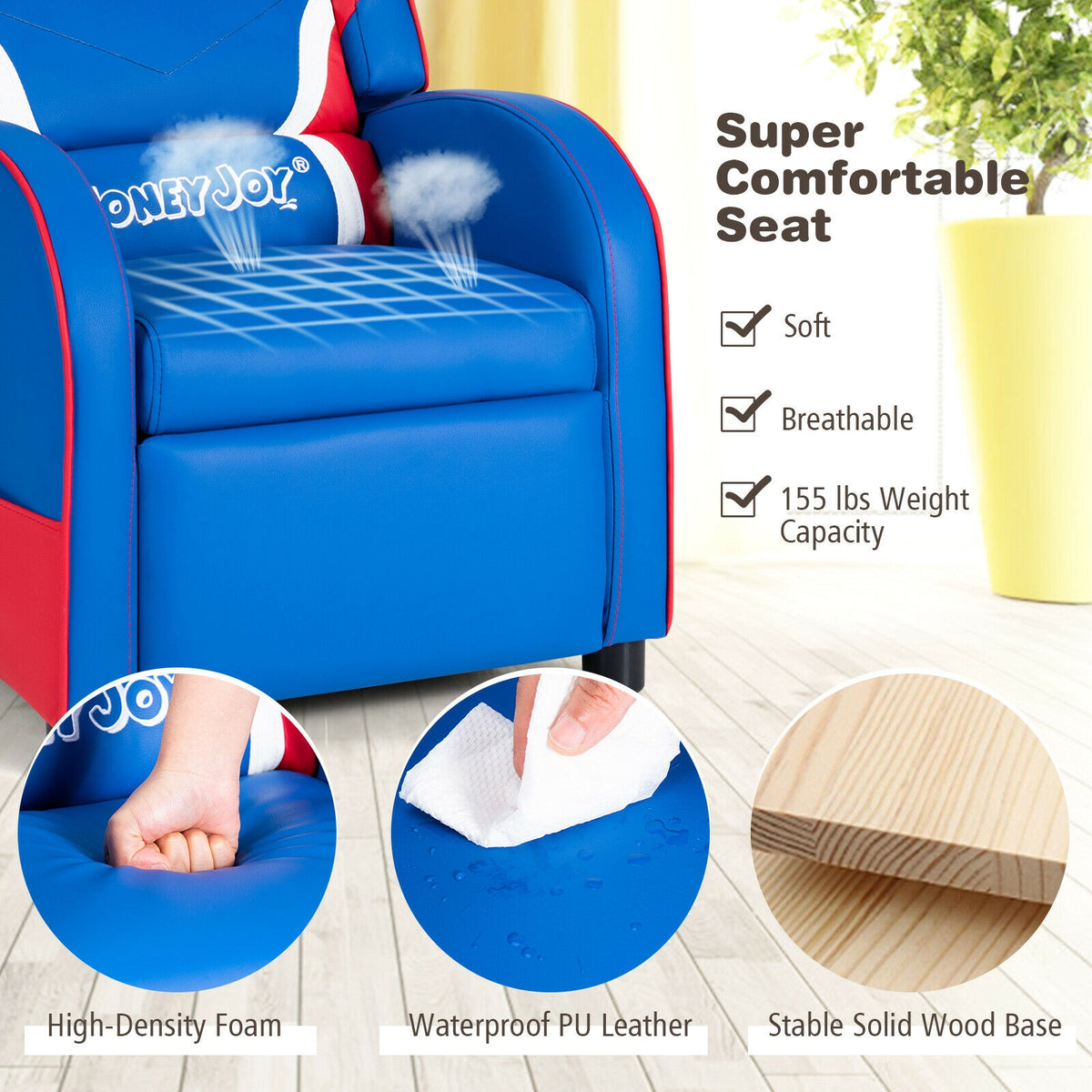 Kids Leather Recliner Chair, With Side Pockets, Blue Kids Chairs & Seating at Gallery Canada