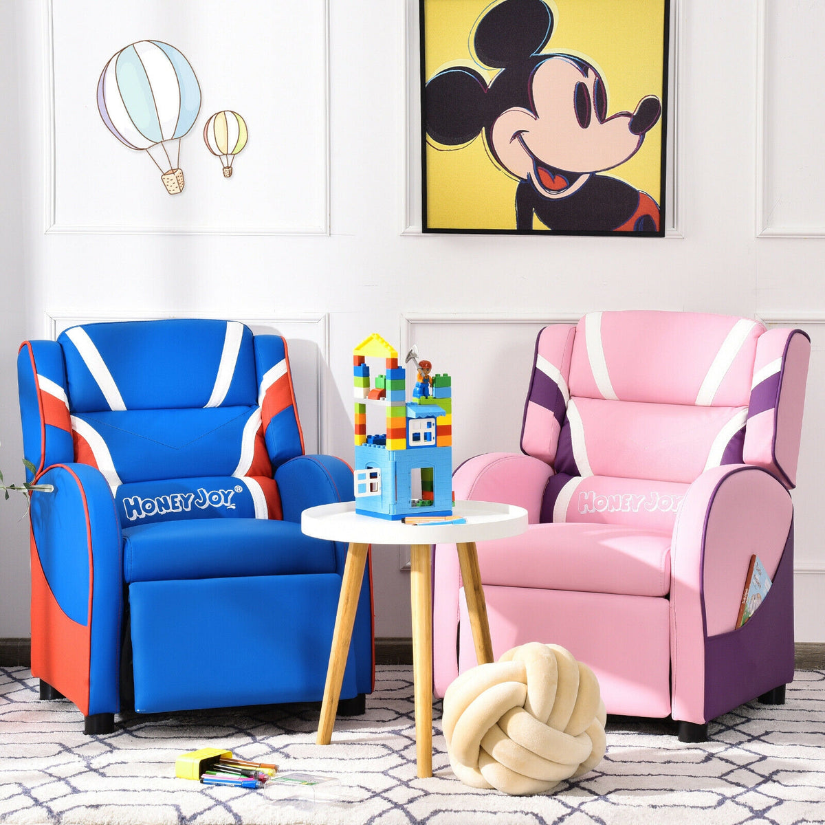 Kids Leather Recliner Chair, With Side Pockets, Blue Kids Chairs & Seating at Gallery Canada