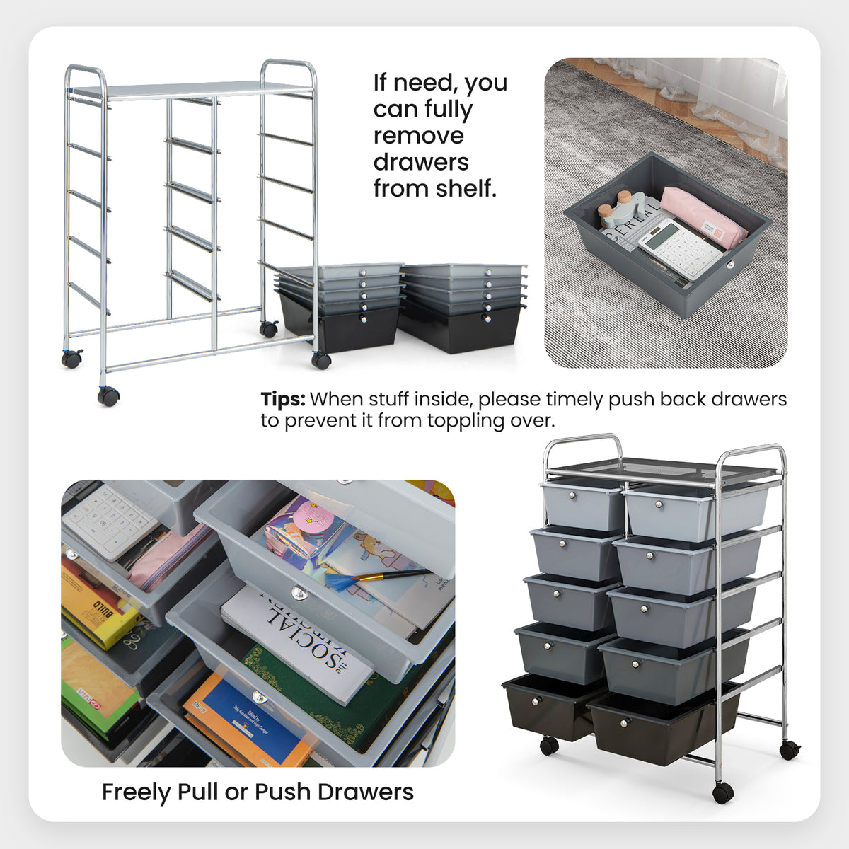 10-Drawer Rolling Storage Cart, Gray File Cabinets at Gallery Canada