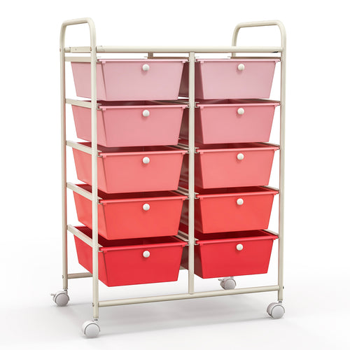 10-Drawer Rolling Storage Cart, Gradient, Pink