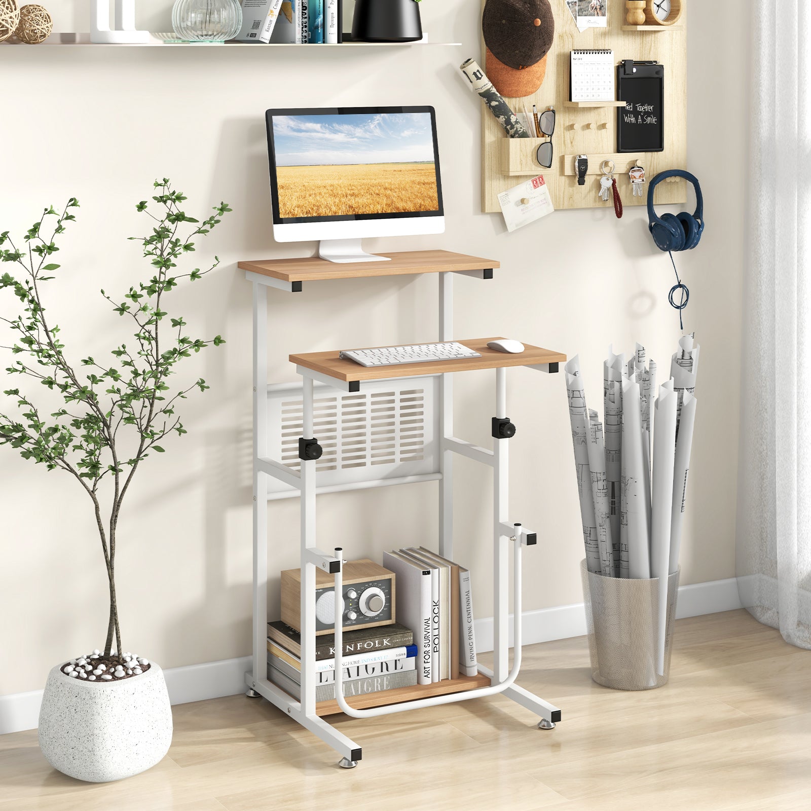 Height Adjustable Standing Desk, Small Space, Brown White Laptop Tables & Printer Stands at Gallery Canada