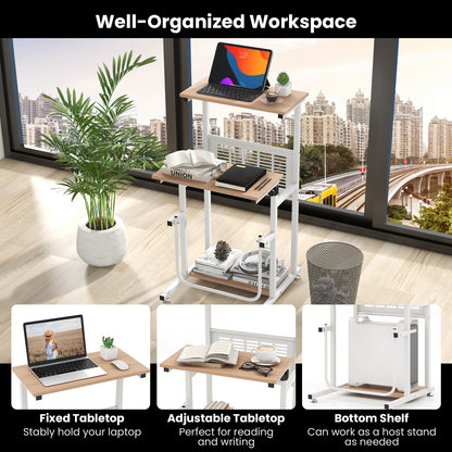 Height Adjustable Standing Desk, Small Space, Brown White Laptop Tables & Printer Stands at Gallery Canada