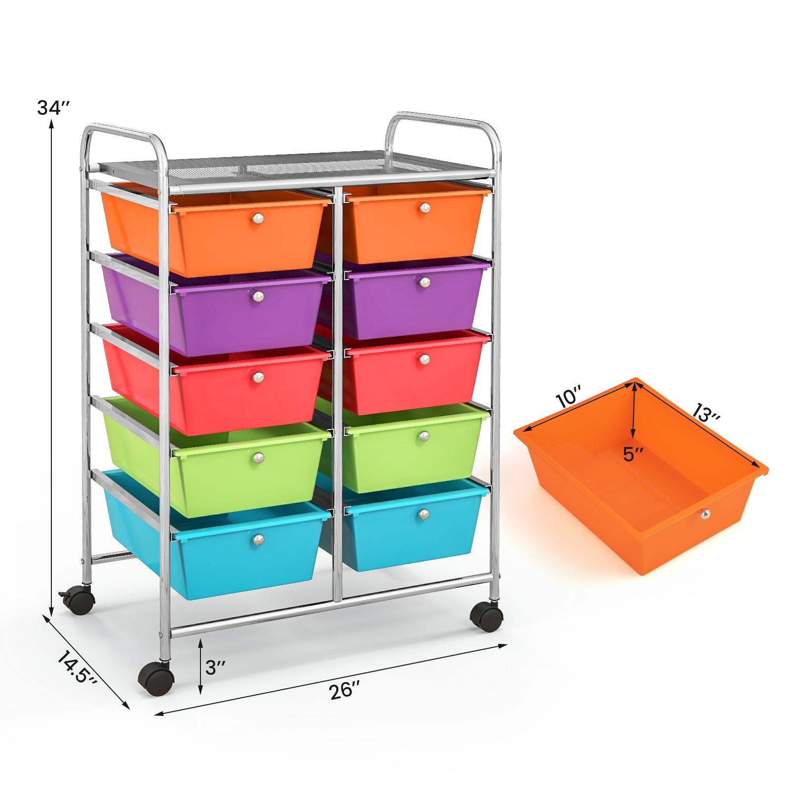 10-Drawer Rolling Storage Cart, Deep, Multicolor File Cabinets at Gallery Canada
