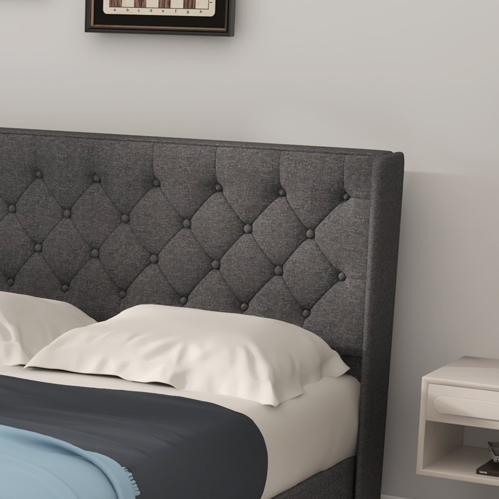 Twin/Full/Queen Size Upholstered Platform Bed with Button Tufted Headboard-Queen Size, Gray Simple Bed Frame at Gallery Canada