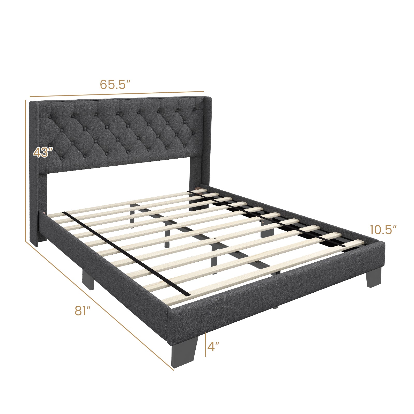 Twin/Full/Queen Size Upholstered Platform Bed with Button Tufted Headboard-Queen Size, Gray Simple Bed Frame at Gallery Canada