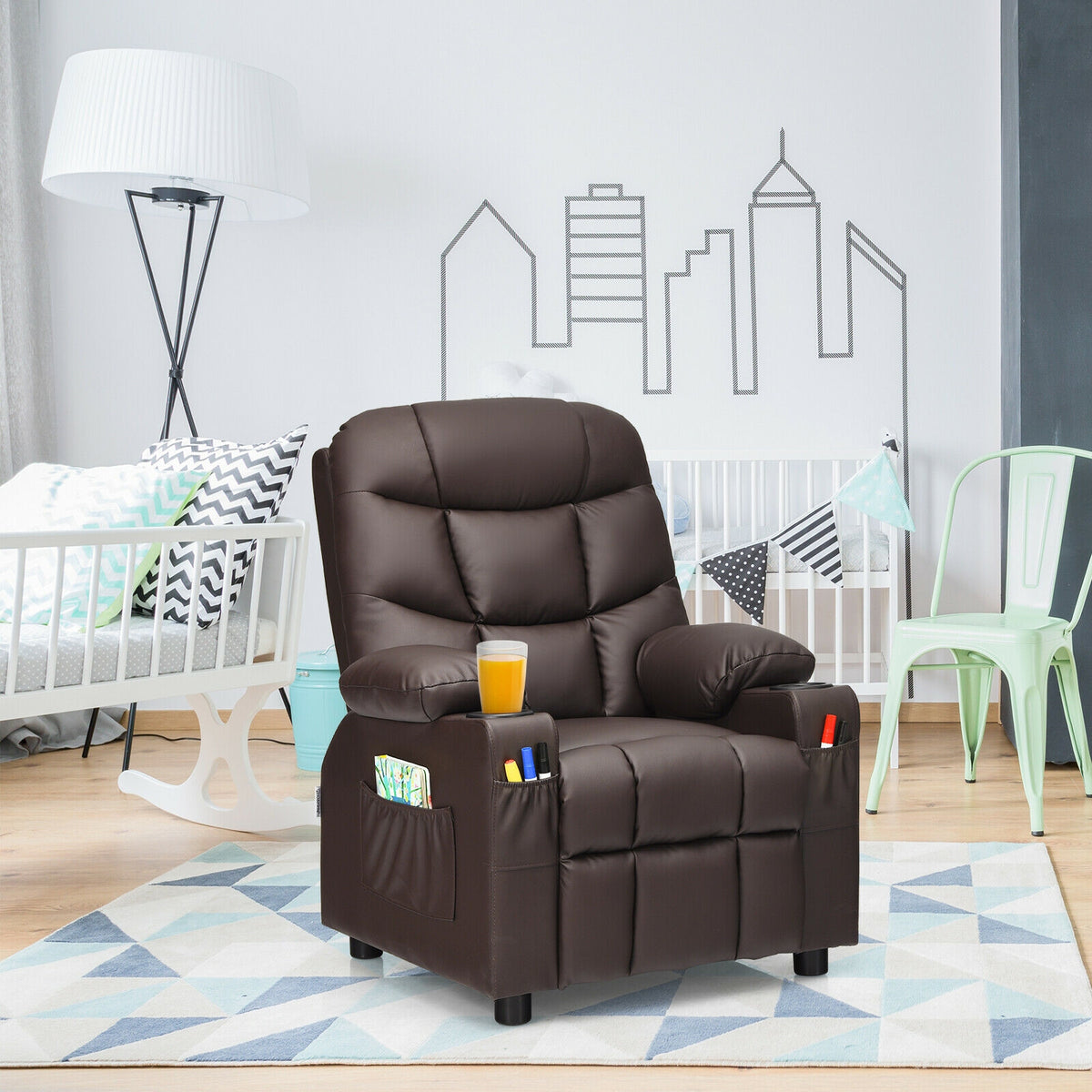 Kids Recliner Chair With Cup Holder, Footrest, Brown Kids Chairs & Seating at Gallery Canada
