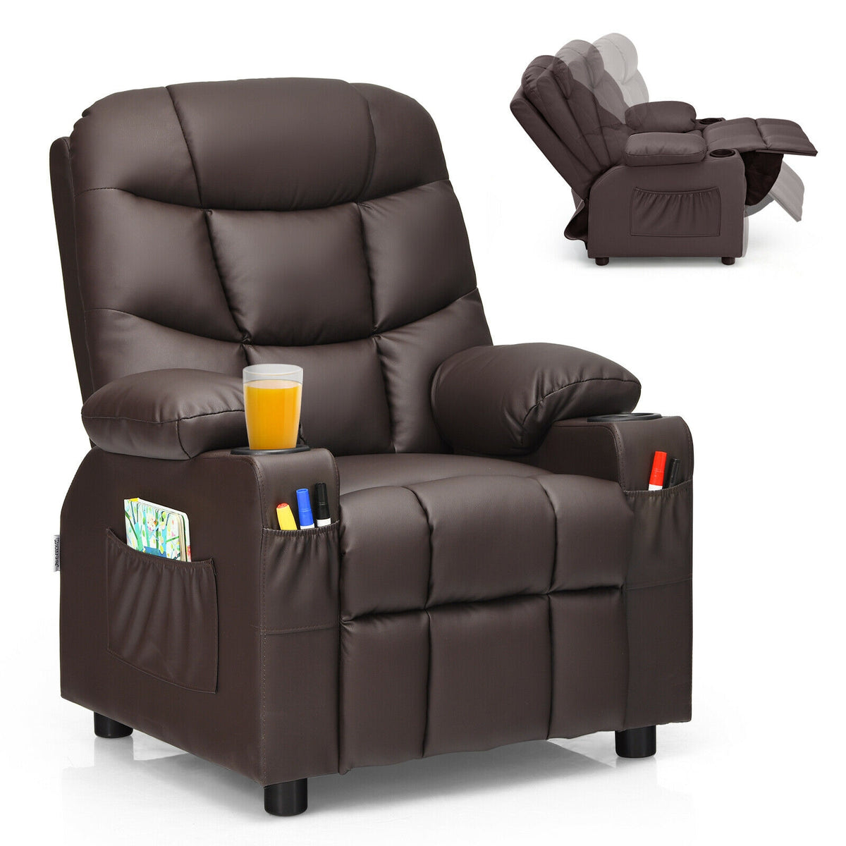 Kids Recliner Chair With Cup Holder, Footrest, Brown Kids Chairs & Seating at Gallery Canada