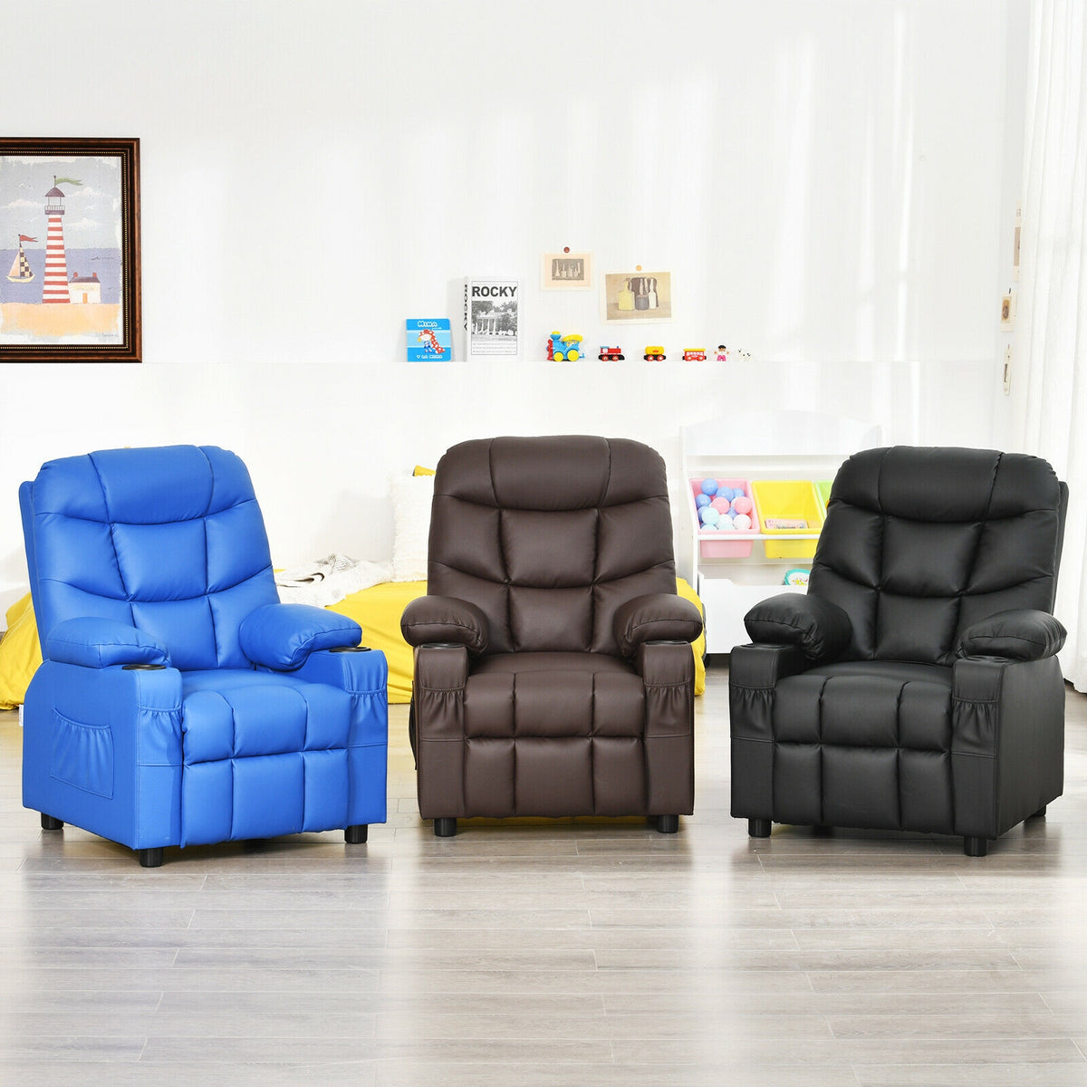 Kids Recliner Chair, Cup Holder, Footrest, Black Kids Chairs & Seating at Gallery Canada