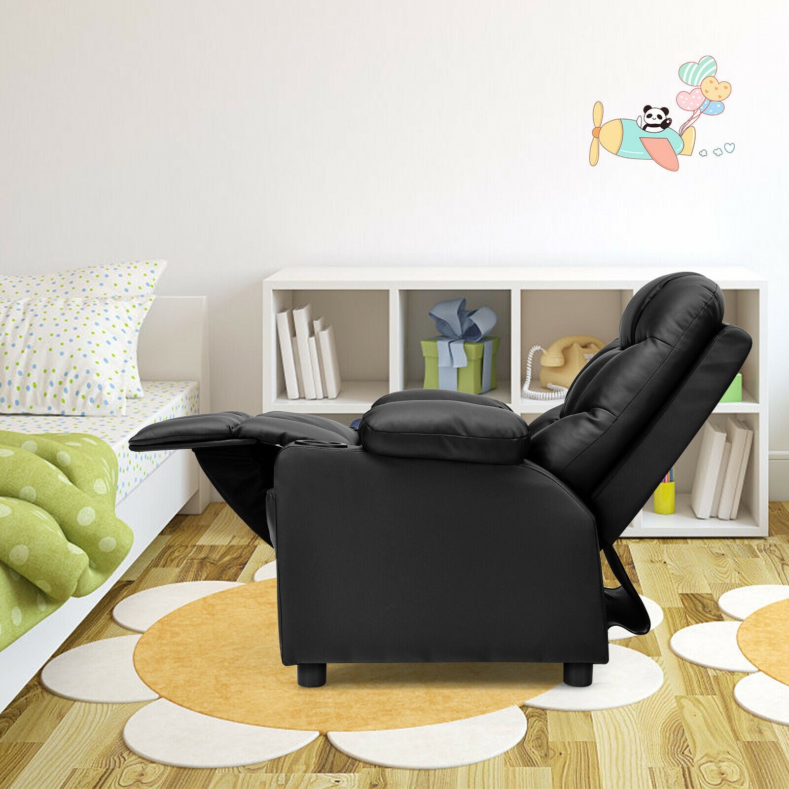 Kids Recliner Chair, Cup Holder, Footrest, Black Kids Chairs & Seating at Gallery Canada