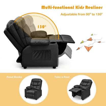 Kids Recliner Chair, Cup Holder, Footrest, Black Kids Chairs & Seating at Gallery Canada