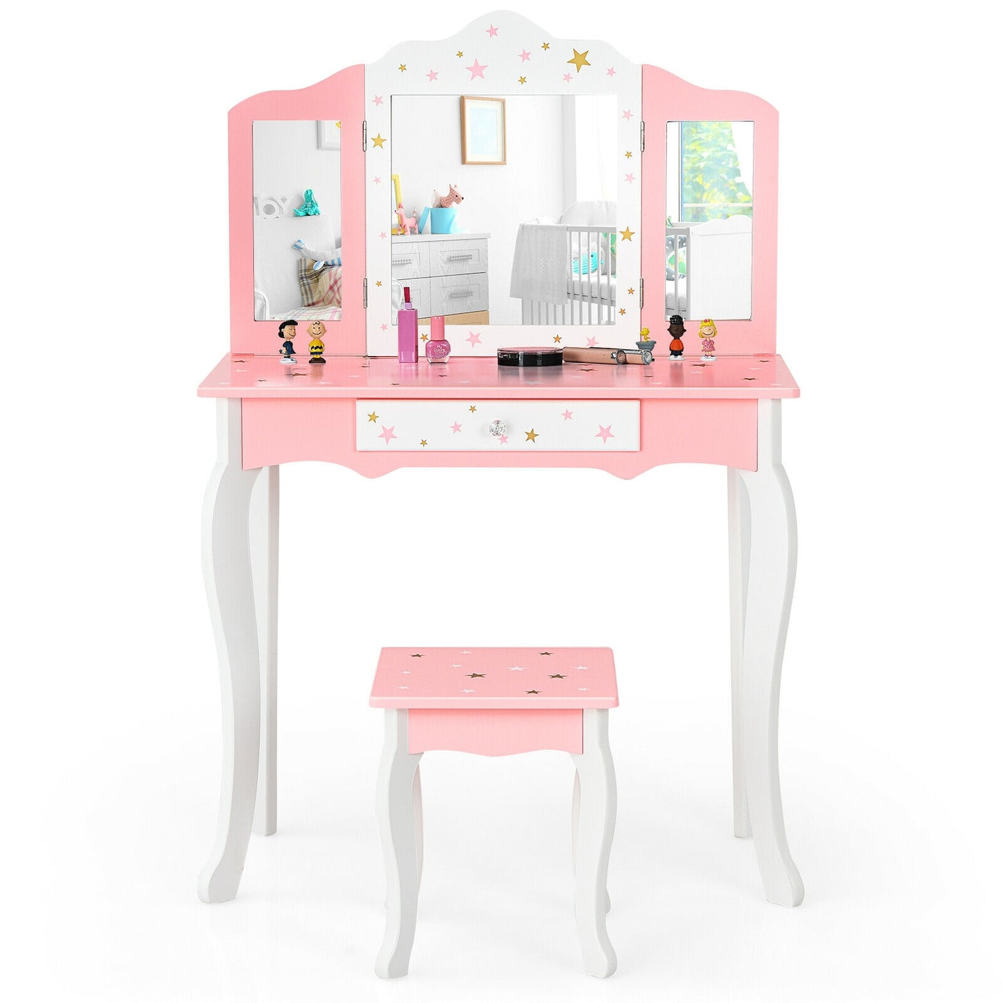 Kids Princess Vanity Table, Stool, Tri-Folding Mirror, Pink Kids Vanities at Gallery Canada