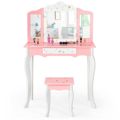 Kids Princess Vanity Table, Stool, Tri-Folding Mirror, Pink Kids Vanities at Gallery Canada