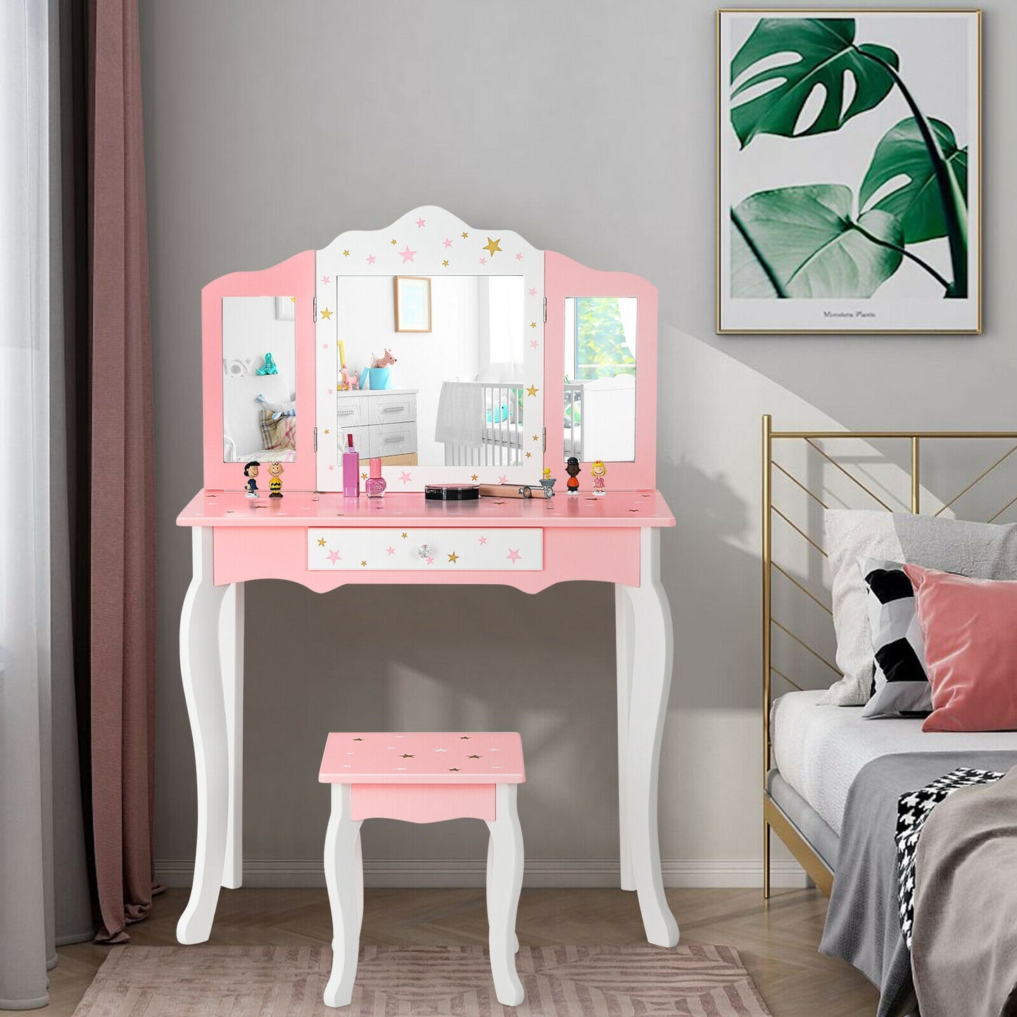 Kids Princess Vanity Table, Stool, Tri-Folding Mirror, Pink Kids Vanities at Gallery Canada