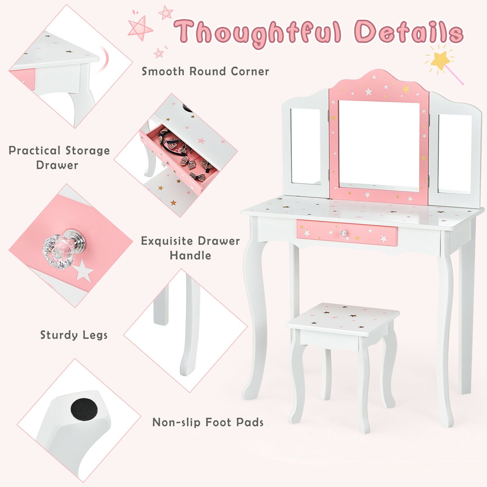 Kids Princess Vanity Table And Stool Set, White Kids Vanities at Gallery Canada