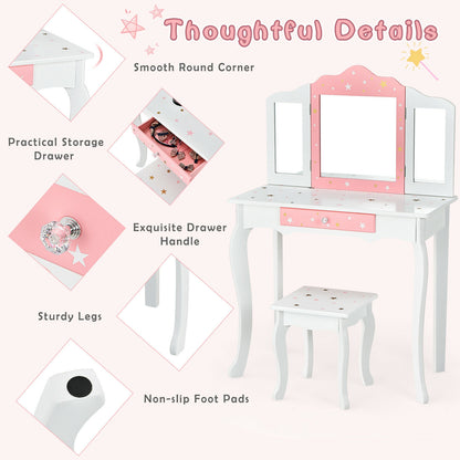 Kids Princess Vanity Table And Stool Set, White Kids Vanities at Gallery Canada