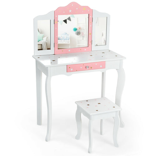 Kids Princess Vanity Table And Stool Set, White