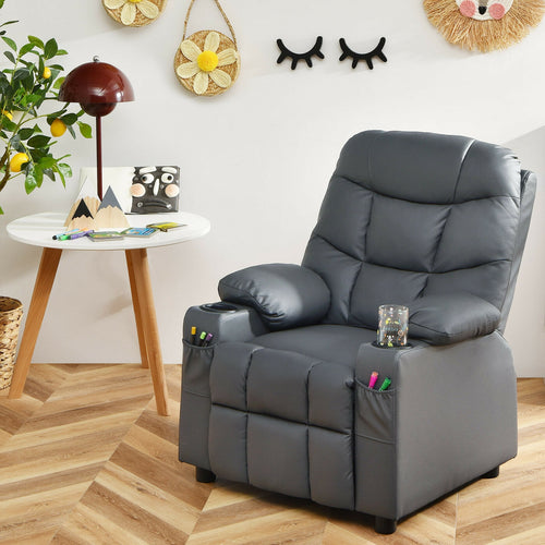 Kids Recliner Chair, Cup Holder, Footrest, Gray