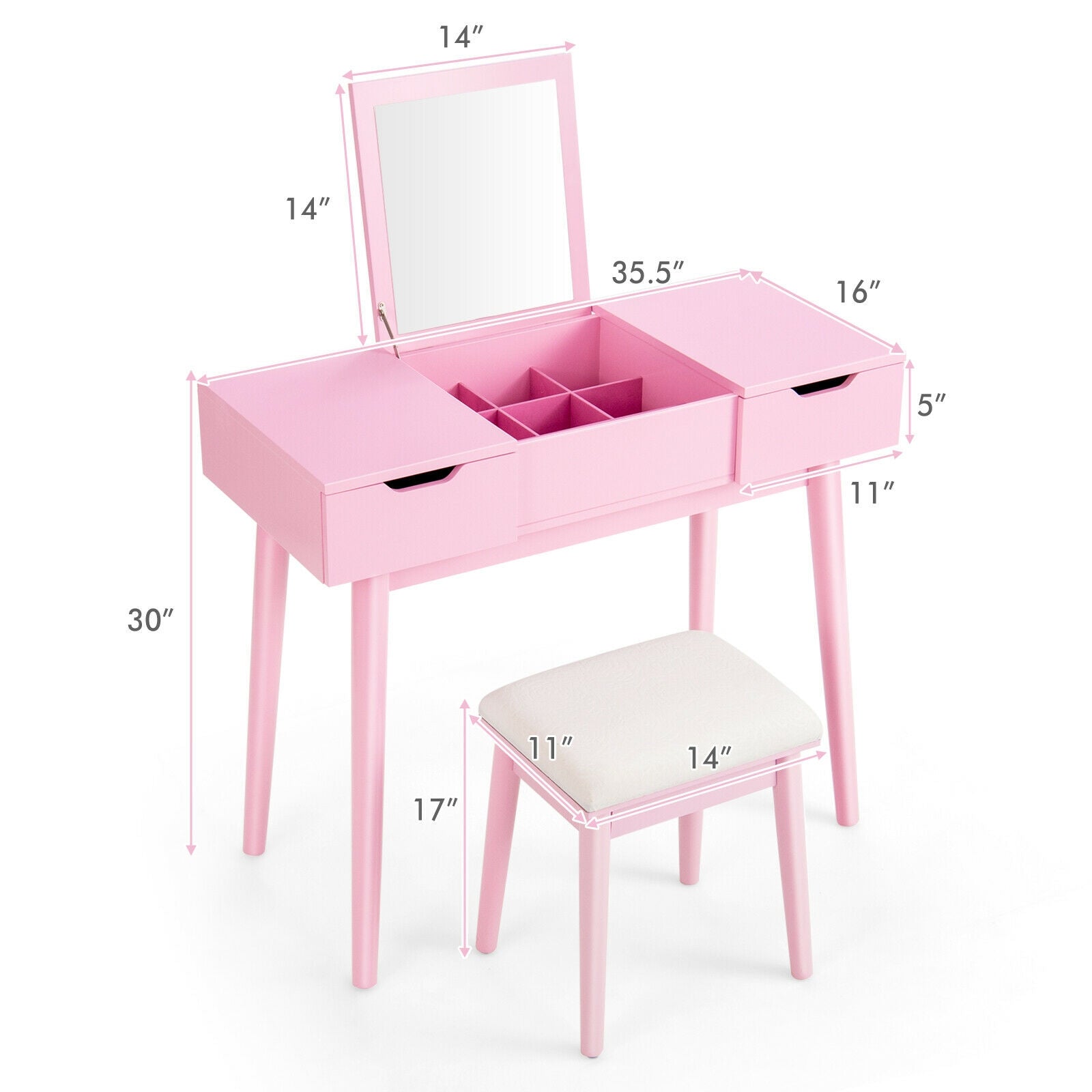 Makeup Vanity Table With Flip Top Mirror, 2 Drawers, Pink Makeup Vanities at Gallery Canada