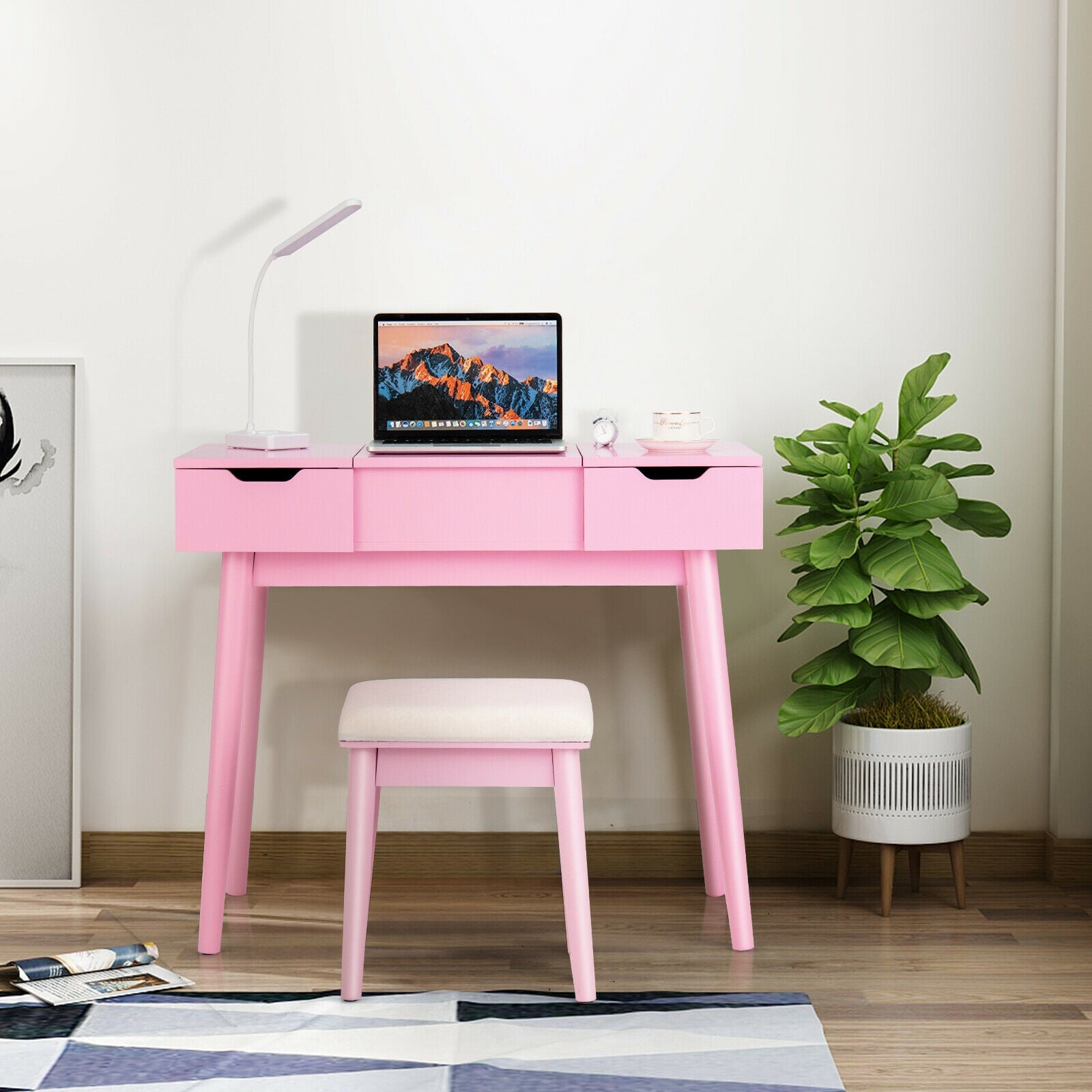 Makeup Vanity Table With Flip Top Mirror, 2 Drawers, Pink Makeup Vanities at Gallery Canada