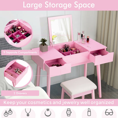 Makeup Vanity Table With Flip Top Mirror, 2 Drawers, Pink Makeup Vanities at Gallery Canada