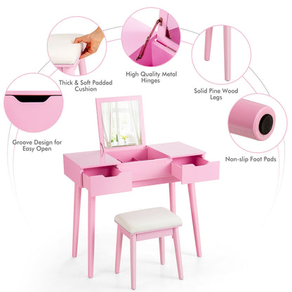 Makeup Vanity Table With Flip Top Mirror, 2 Drawers, Pink Makeup Vanities at Gallery Canada