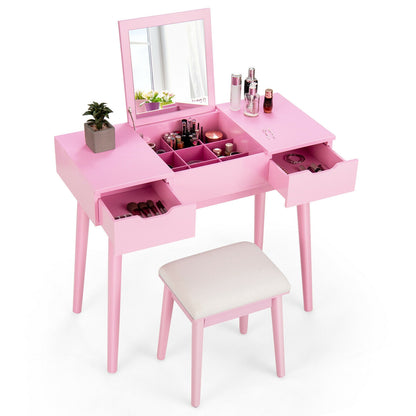 Makeup Vanity Table With Flip Top Mirror, 2 Drawers, Pink Makeup Vanities at Gallery Canada