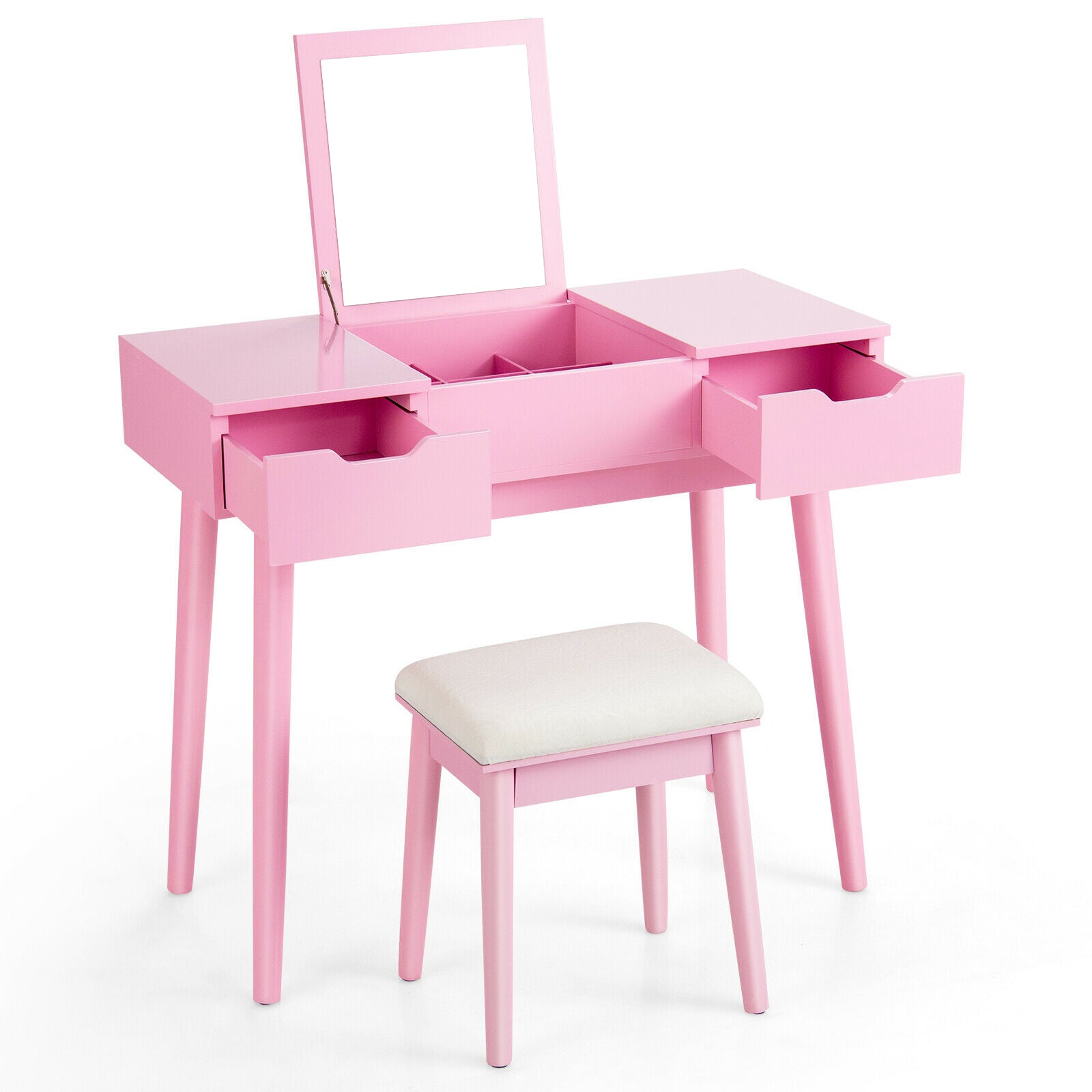 Makeup Vanity Table With Flip Top Mirror, 2 Drawers, Pink Makeup Vanities Pink at Gallery Canada
