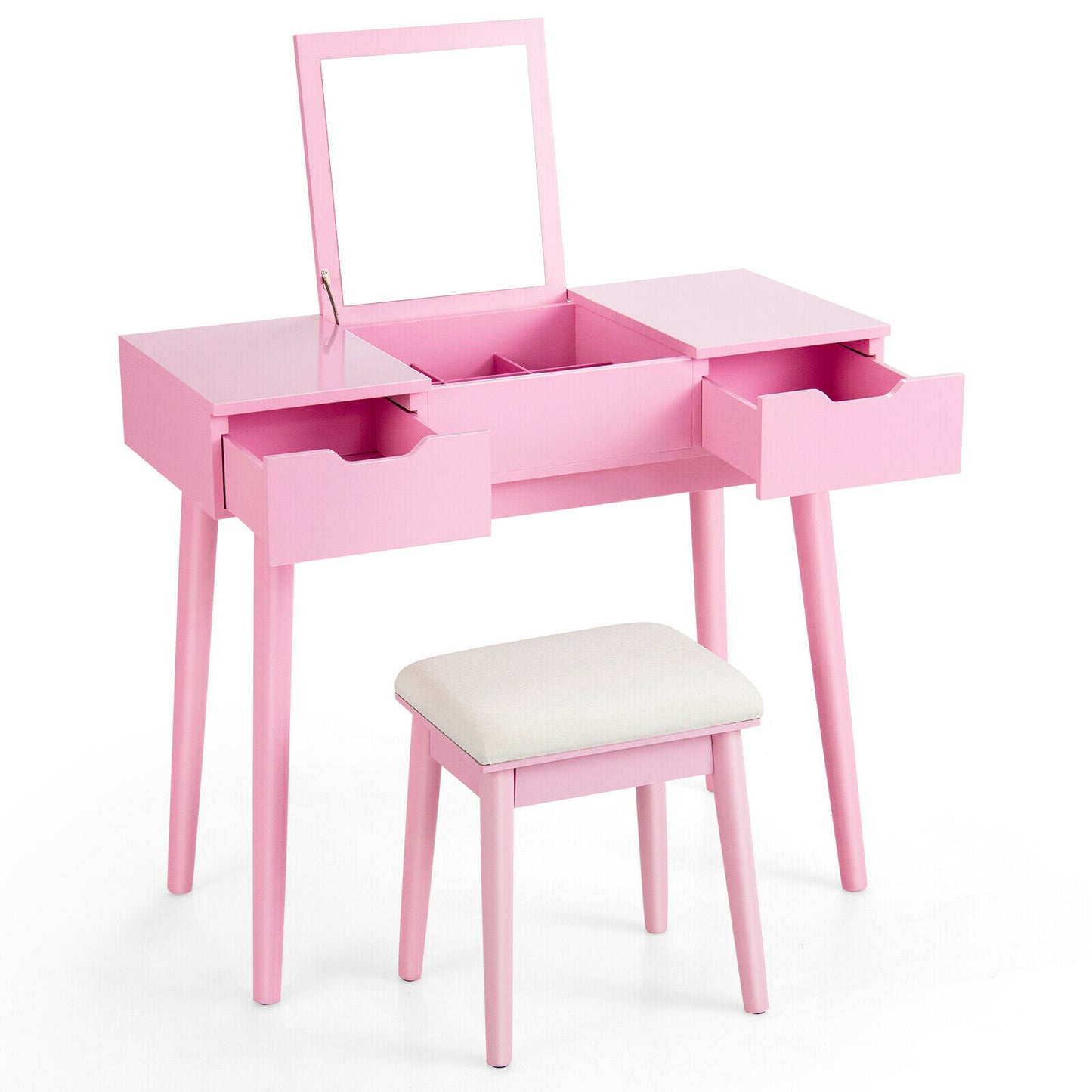 Makeup Vanity Table With Flip Top Mirror, 2 Drawers, Pink Makeup Vanities Pink at Gallery Canada
