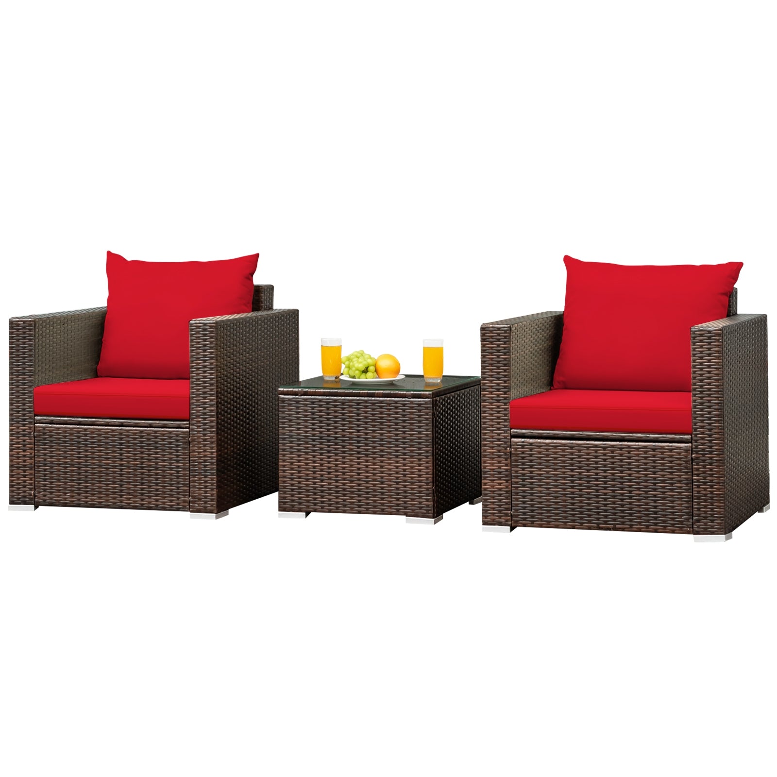 3 Pcs Patio Conversation Rattan Furniture Set, Red Patio Conversation Sets at Gallery Canada
