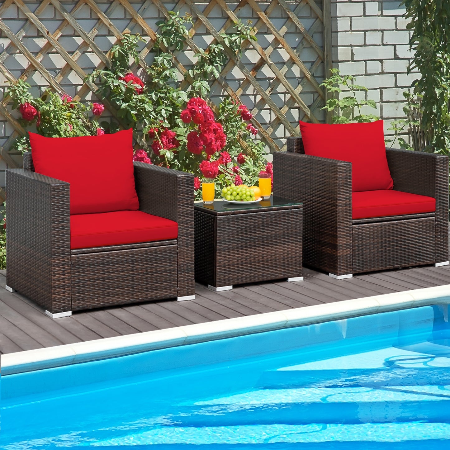 3 Pcs Patio Conversation Rattan Furniture Set, Red Patio Conversation Sets at Gallery Canada