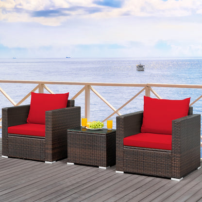 3 Pcs Patio Conversation Rattan Furniture Set, Red Patio Conversation Sets at Gallery Canada