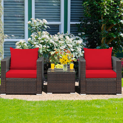 3 Pcs Patio Conversation Rattan Furniture Set, Red Patio Conversation Sets at Gallery Canada