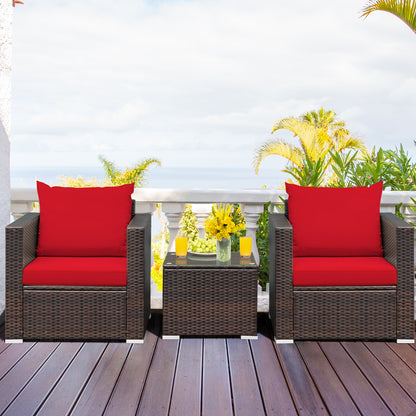 3 Pcs Patio Conversation Rattan Furniture Set, Red Patio Conversation Sets at Gallery Canada