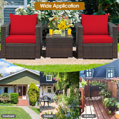 3 Pcs Patio Conversation Rattan Furniture Set, Red Patio Conversation Sets at Gallery Canada