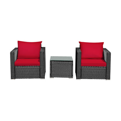 3 Pcs Patio Conversation Rattan Furniture Set, Red Patio Conversation Sets Red at Gallery Canada
