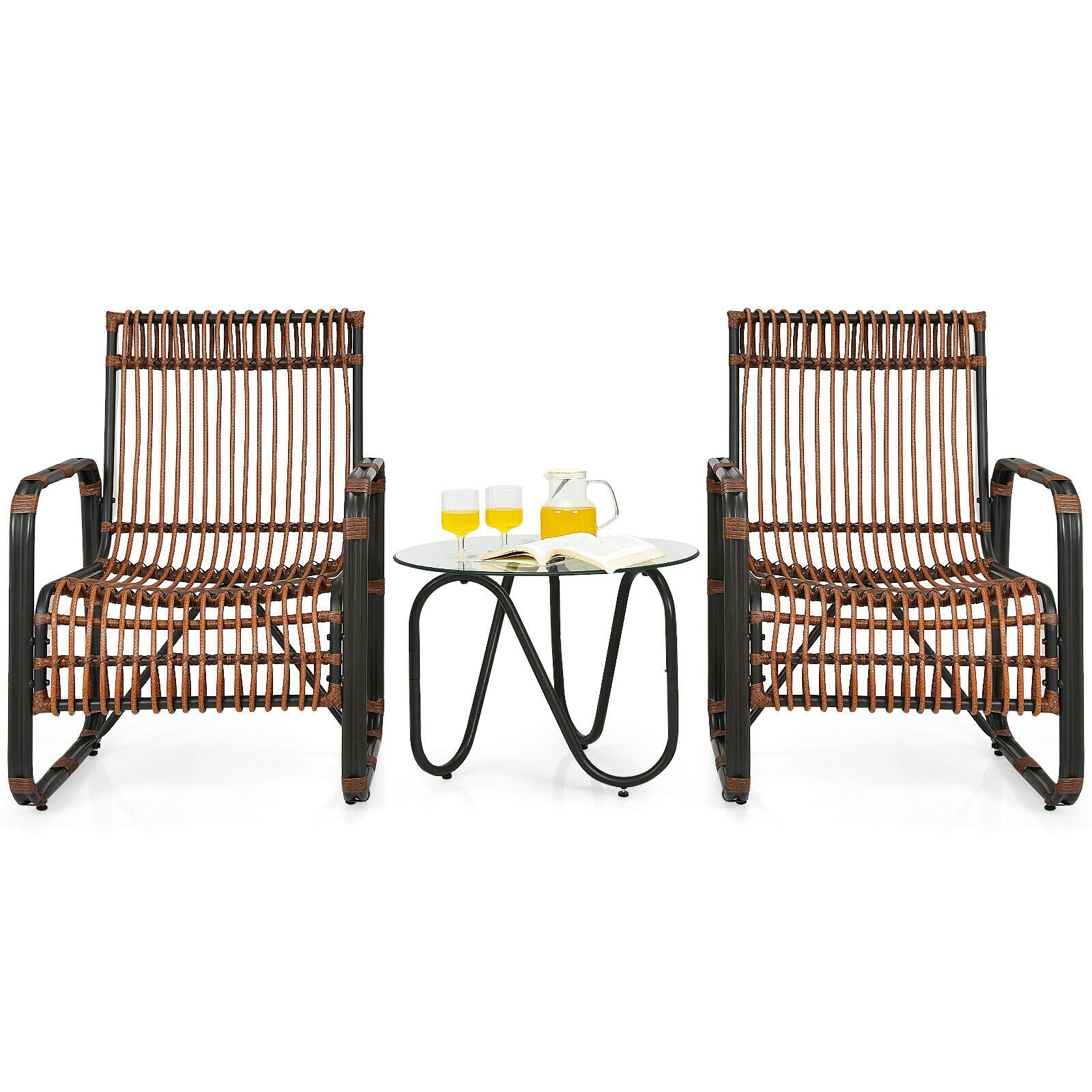 3 Piece Patio Rattan Furniture Set, Brown Patio Conversation Sets at Gallery Canada