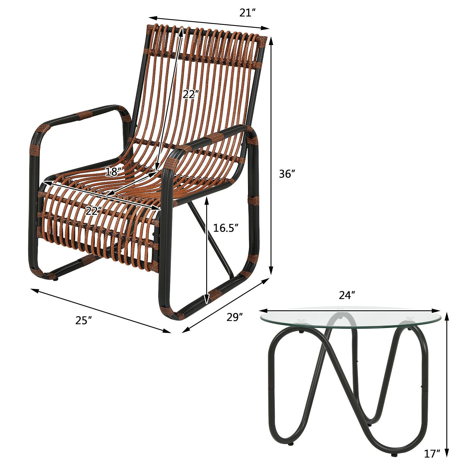 3 Piece Patio Rattan Furniture Set, Brown Patio Conversation Sets at Gallery Canada