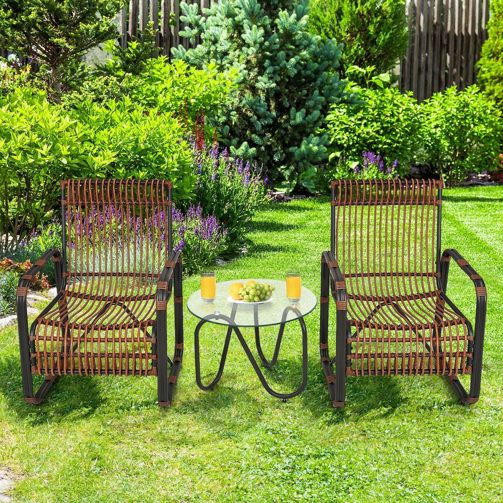 3 Piece Patio Rattan Furniture Set, Brown Patio Conversation Sets at Gallery Canada