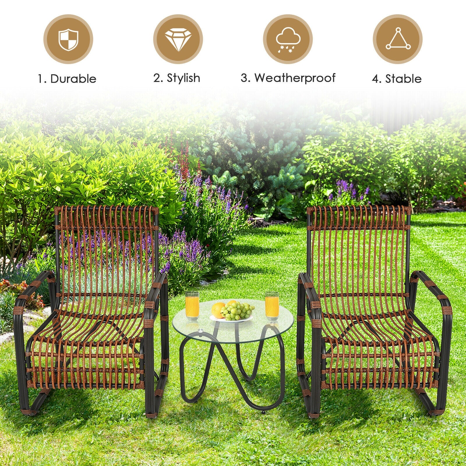 3 Piece Patio Rattan Furniture Set, Brown Patio Conversation Sets at Gallery Canada