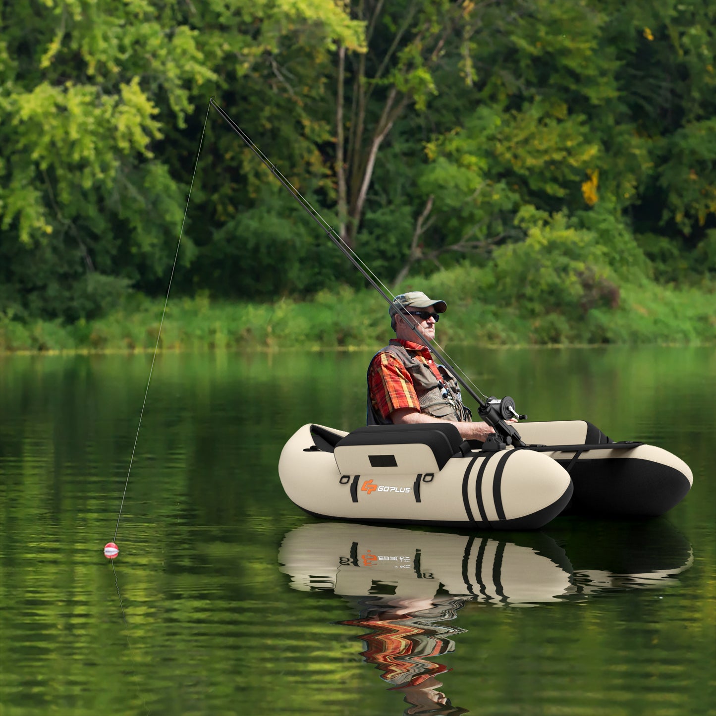 Inflatable Fishing Float Tube, Fish Ruler, Pump Storage Pockets, Beige Surfing at Gallery Canada